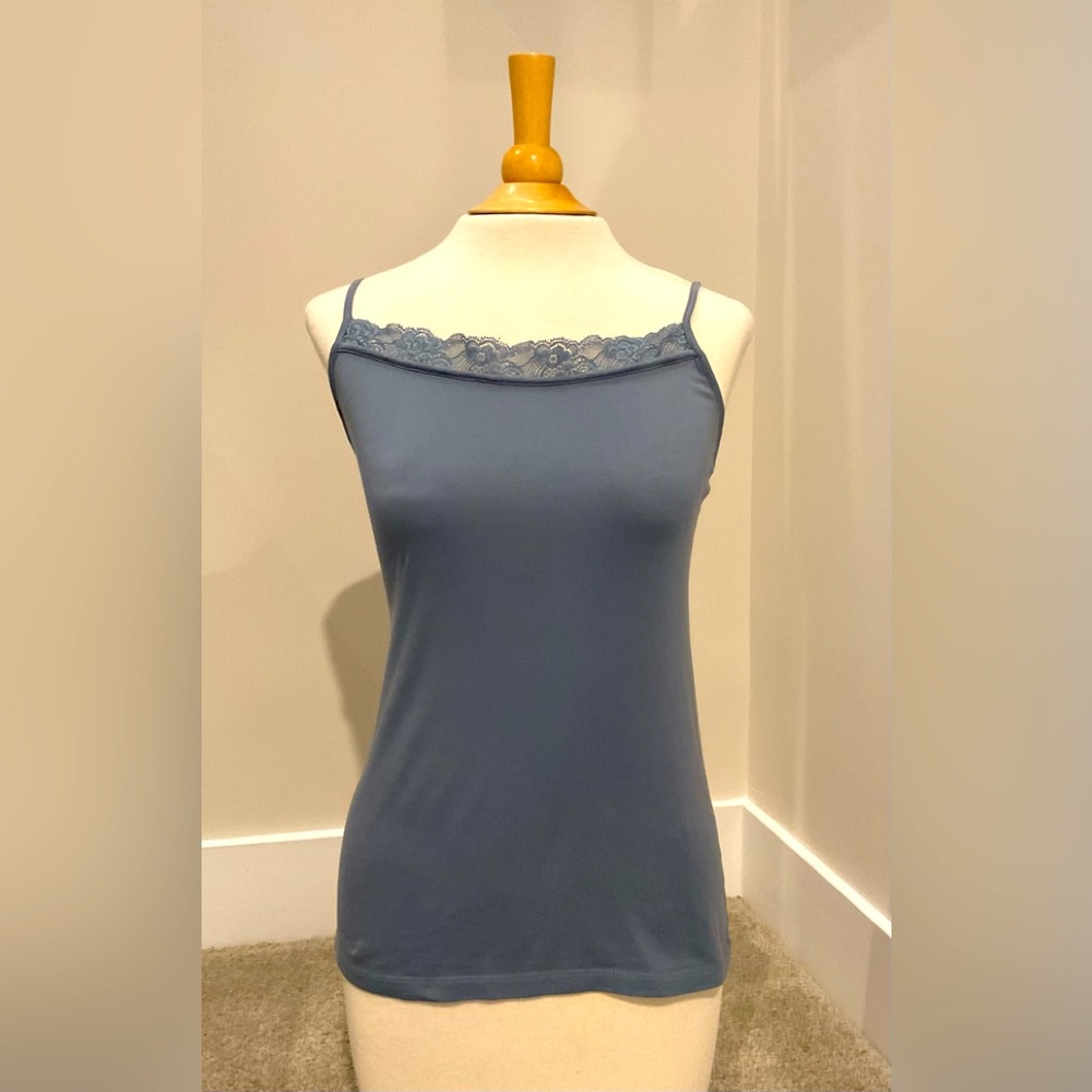 Ann Taylor Camisole with Lace Trim, Medium Blue, Size S